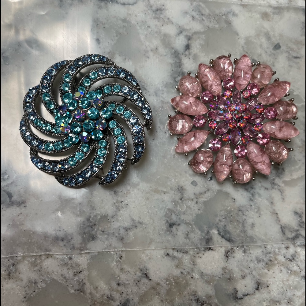 Two Beautiful Crystal Brooches